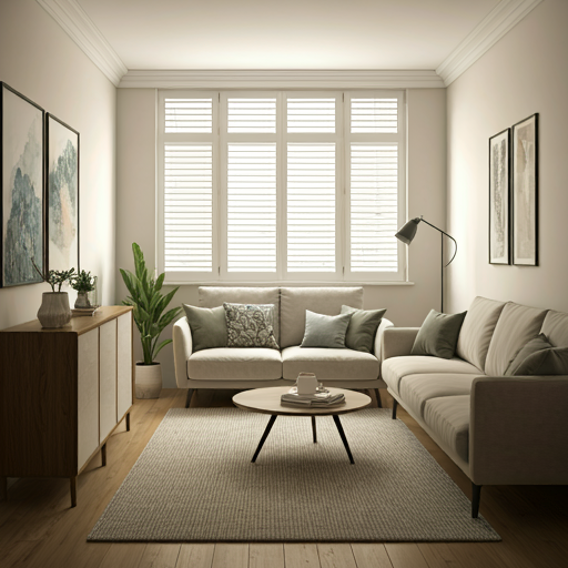DIY Shutter Living Room with sleek furniture - DIY Easyfit Shutters